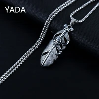 yada fashion feather presentsnecklace for men women long sweater chain jewelry necklaces alloy leaf necklace gifts se210097