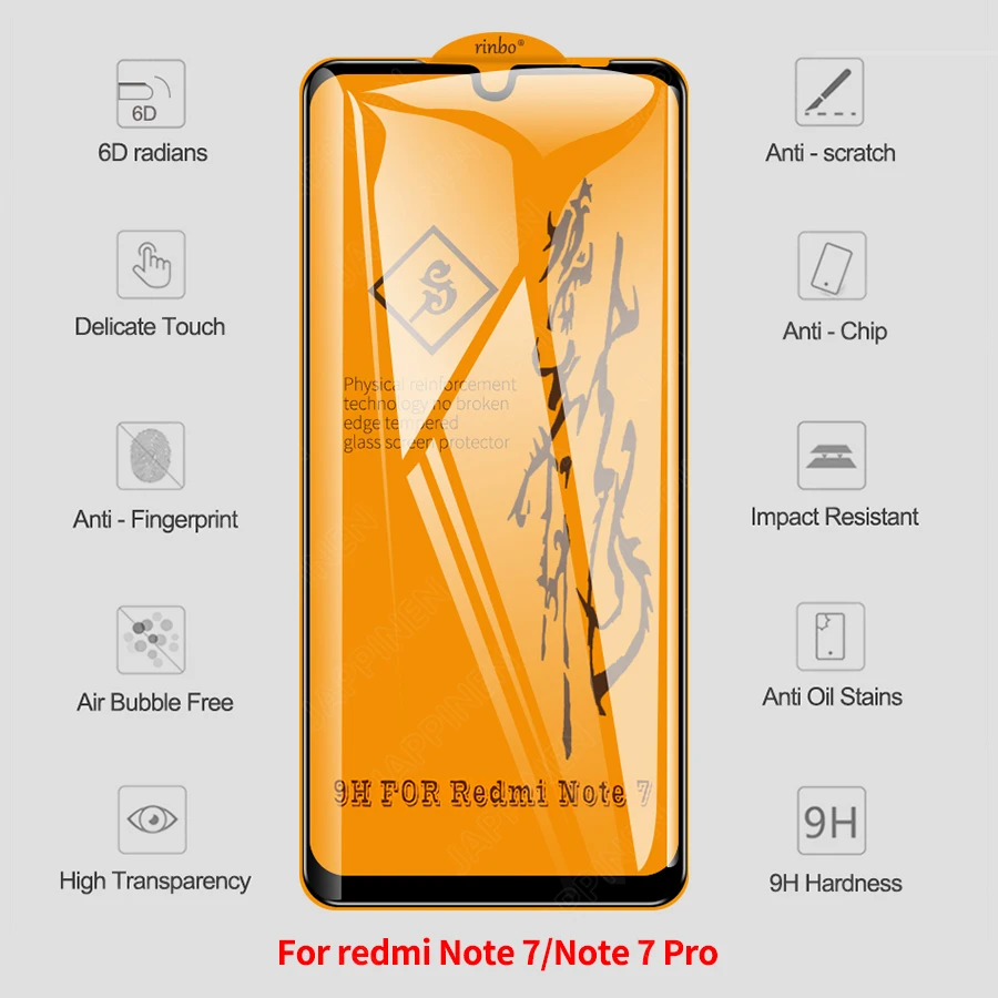 2 шт. 6D полное клеевое закаленное стекло для Xiaomi Redmi Note 8 7 6 5 K20 Pro защиты экрана 8T 8A 7A