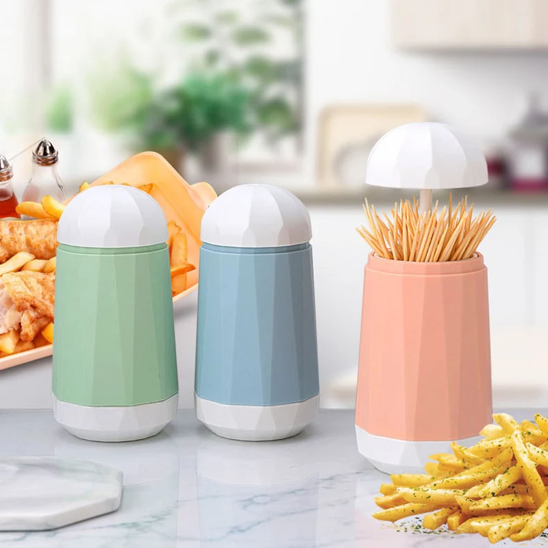 

Press type automatic toothpick storage boxes bins plastic box home living room holder creative portable organizer dental veneers