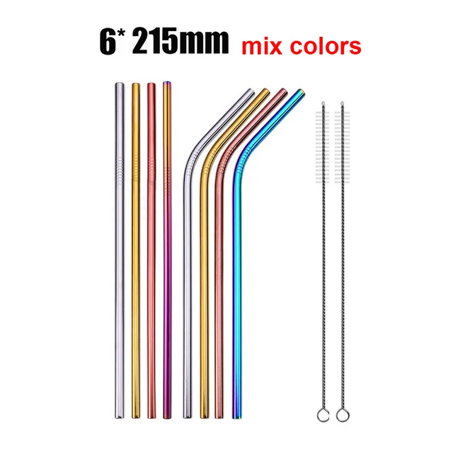 Mix Color UPORS 4 шт./компл. Нержавеющая сталь соломенная шляпа с чистящая щетка многоразовые металлические трубочки для питья Еда Класс 6*215 мм соломенная шляпа для 20/30 унций кружки - Цвет: Mix Color