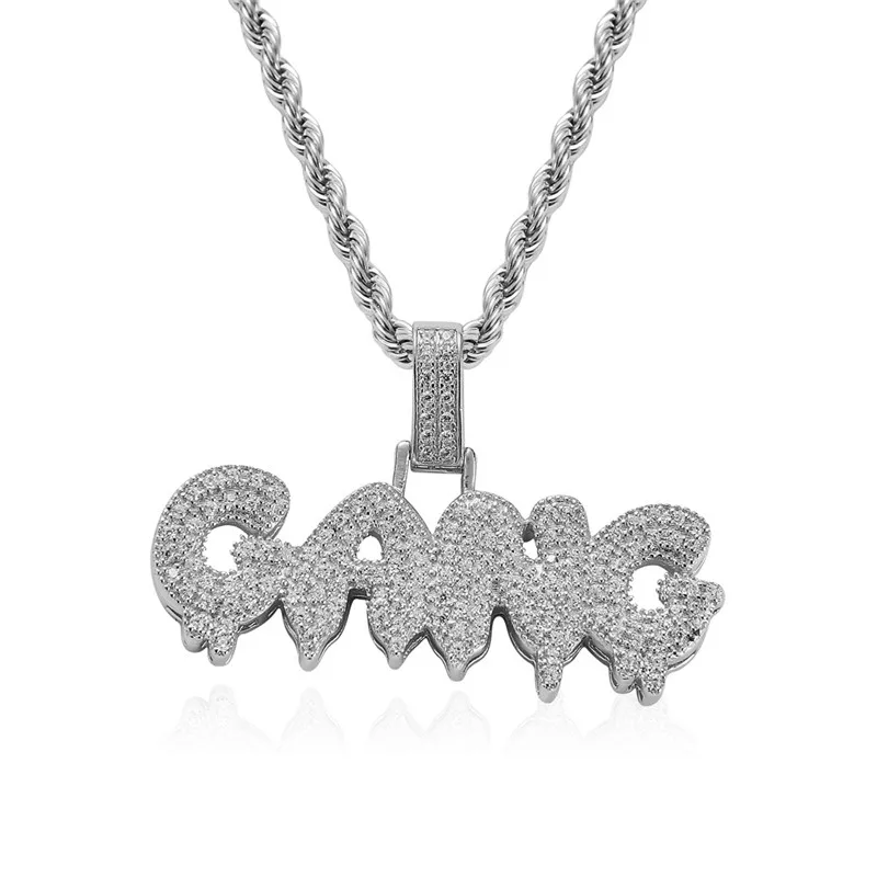 

Hip Hop Letters Jewelry Iced Out Crystal GANG Pendant Necklace Fashion Bling Letter Jewelry For Men party gift