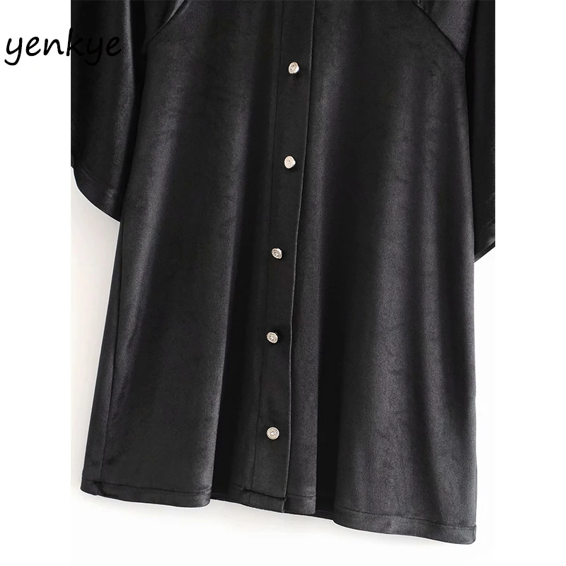 Винтажное черное бархатное платье женское вместительное весеннее мини-платье с