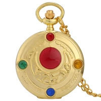 elegant vintage golden necklace pocket watch gift for anime girls with 80cm sweater chain