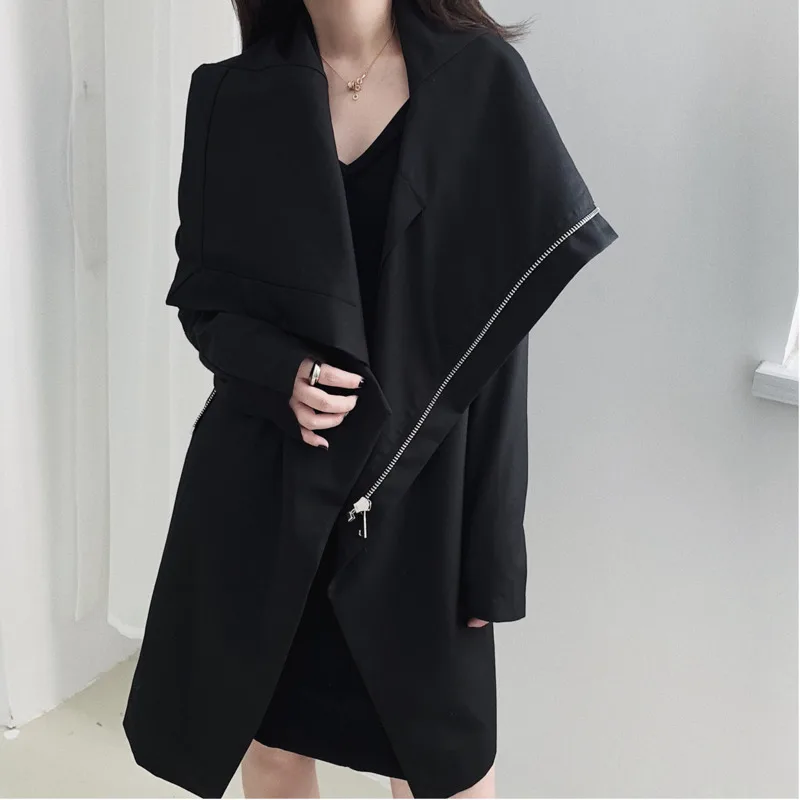 LANMREM черная куртка на молнии с большим отворотом длинным рукавом необычная