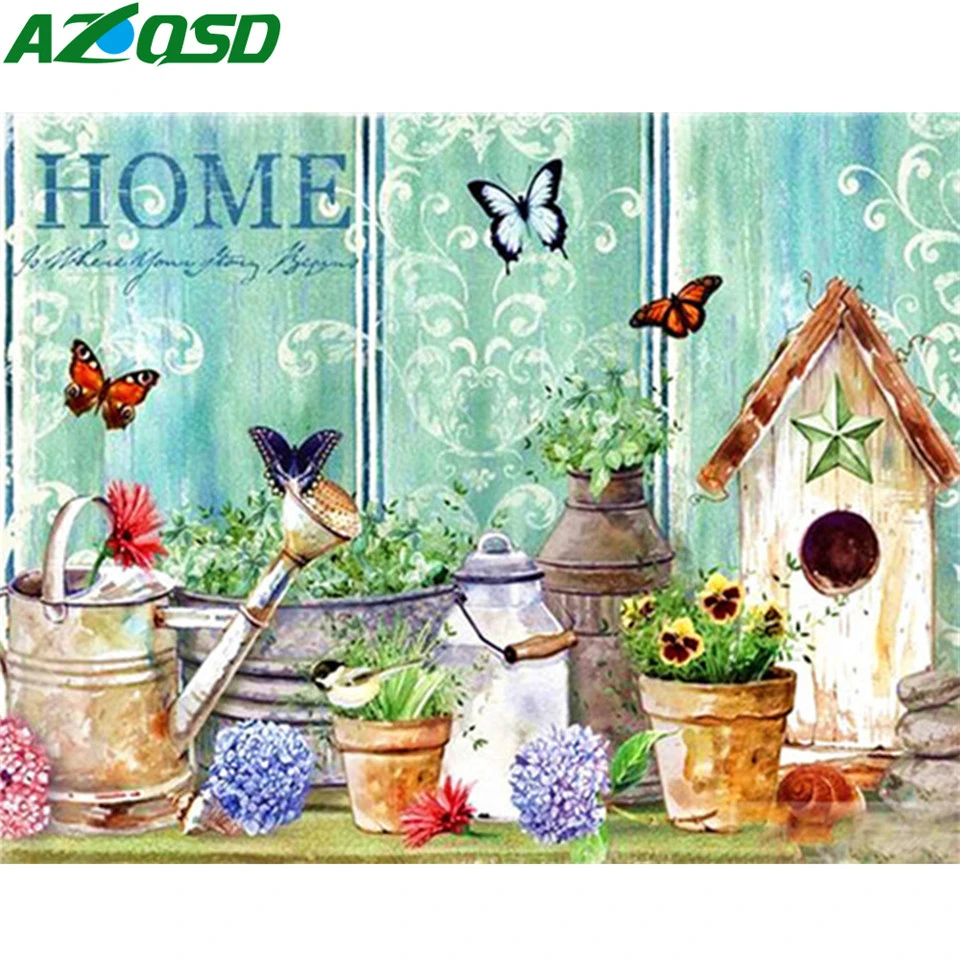 Раскраска по номерам для взрослых AZQSD сделай сам рама цветок бабочка акриловая