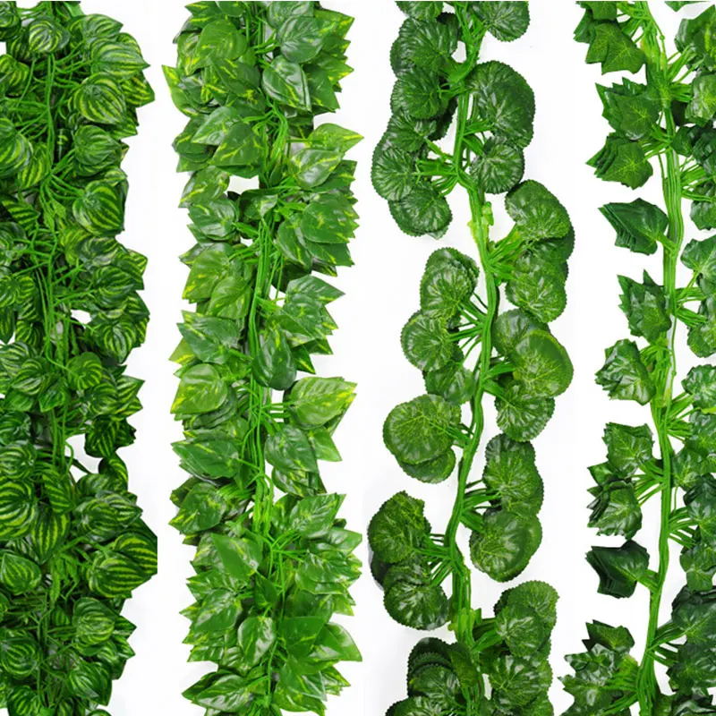 Искусственная подвесная гирлянда из листьев плюща зеленого шелка 210 см 1 шт. для