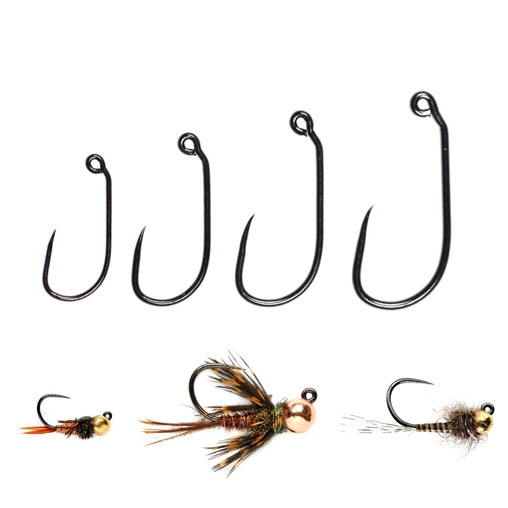 ICERIO 30PCS 60 Degree Angled Eye Wide Gap Barbless Jig Nymph Fly Tying Hook High Carbon Steel Trout Black-nickel Finish | Спорт и