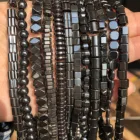 Натуральный камень, черный гематит, квадрат, сердце, прямоугольная колонна, круглые бусины с отверстием россыпью для изготовления ювелирных изделий, браслетов, ожерелий сделай сам