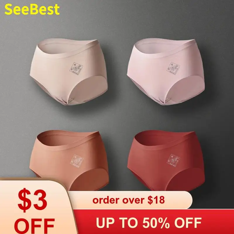 SeeBest 4pcs Underwear Women Set Underpants Silk 60S Modal Brief Panties Skin-Friendly Sexy Low Rise  Intimates Fashion XL XXL