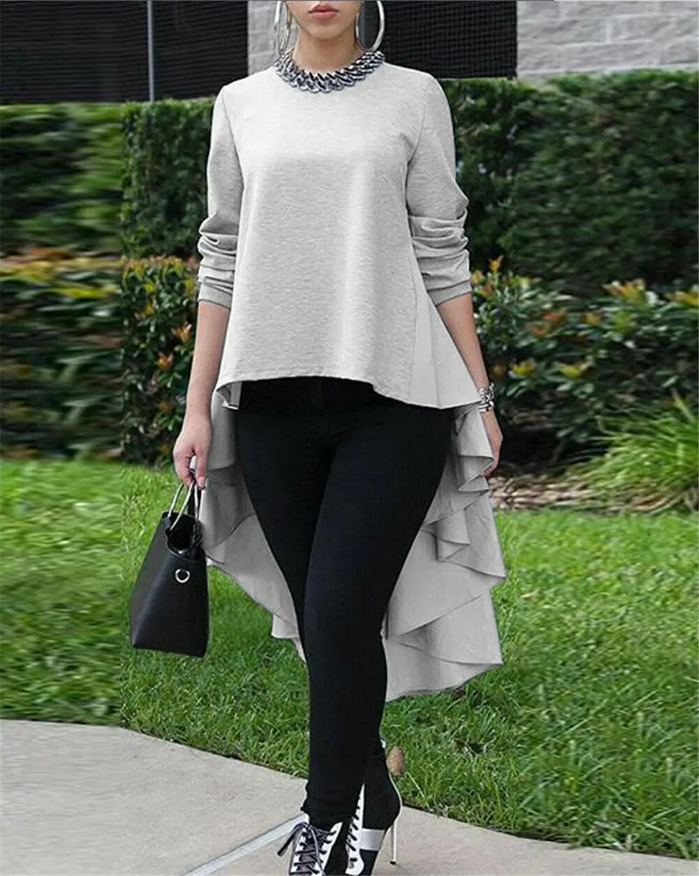 Женская Асимметричная блузка с длинным рукавом и круглым вырезом|Блузки| |