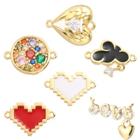 cute hearts flowers colorful double hole connectors charms for jewelry making supplis designer charms for necklace bracelet