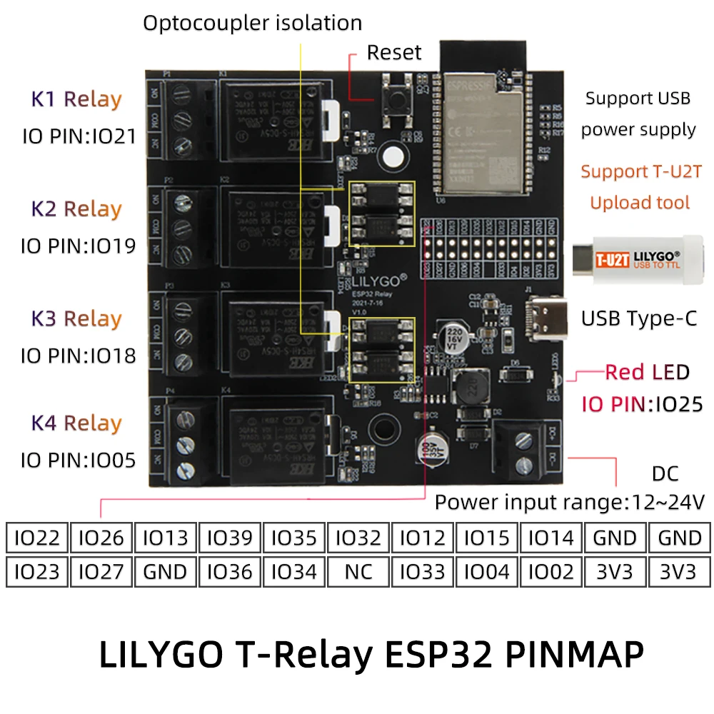 Лилиго®TTGO T-Relay ESP32 Chip DC 5V 4 группы реле Мб Flash IoT Поддержка Wi-Fi Bluetooth | Электроника