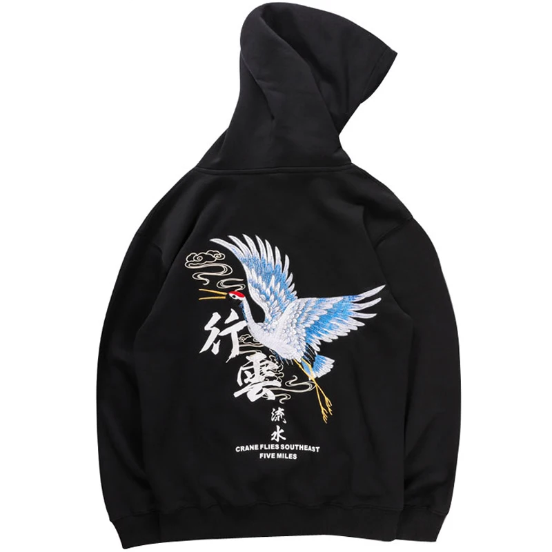 Толстовки с вышивкой журавля китайскими птицами толстовки капюшоном в стиле