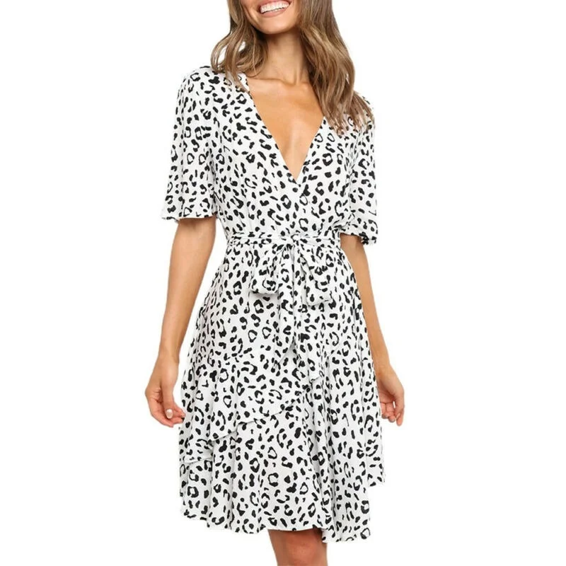 

Womens Short Sleeve V-Neck Floral Ladies Summer Holiday Casual Sundress Dress