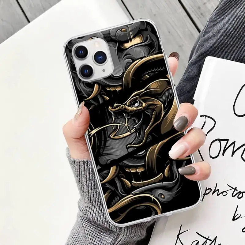 Japanese Oni Hannya Demon Mask Transparent Mobile Phone Cover For IPhone 12 11 Pro Max Xs X Xr 7 8 6 6s Plus Se 2020 Clear Case