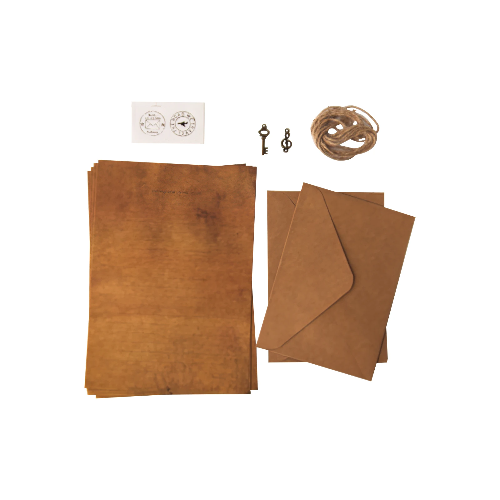 

4pcs Vintage Papers Paper Kit Aged with Twine and Metal Fitting High Toughness Retro Envelope Set Stationery Tear-Proof Letter