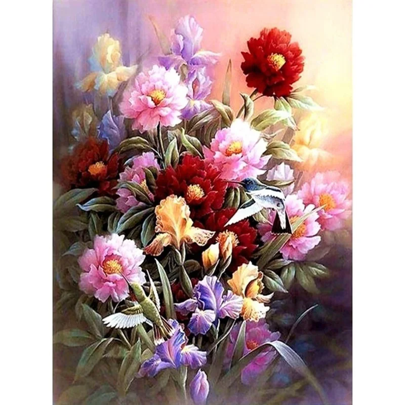 DIY цветок 5D алмазная живопись дома Полный Круглый Дрель Стразы пейзаж