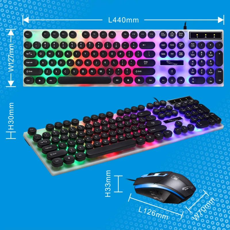 104 клавиш подсветка Проводная игровая клавиатура мышь набор механическая