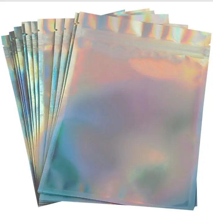 

100pcs Reclosable Holographic Zipper Packaging Bag Cosmetic Jewelry Flat Pouches Laser Small Plastic Zip Lock Bags