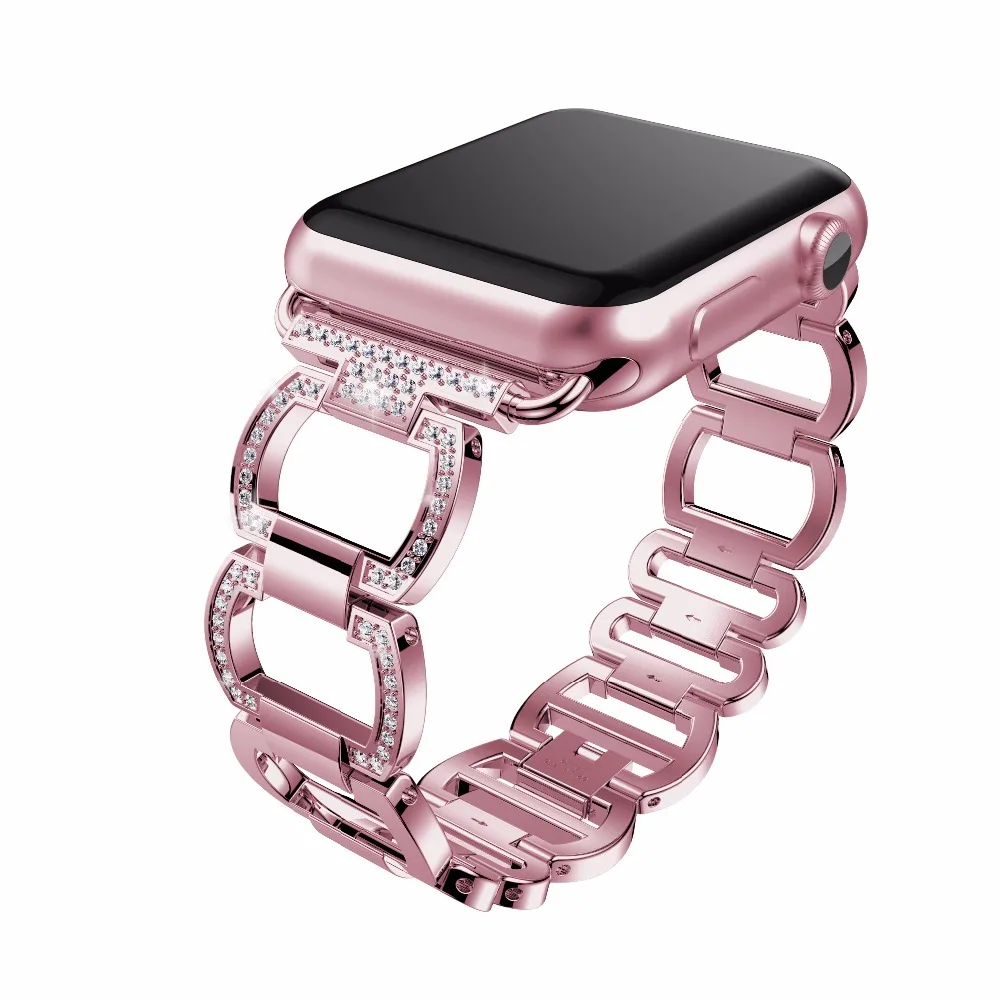 rose pink Бриллиантовый ремешок из нержавеющей стали для Apple Watch 42 мм 38 мм 40 мм 44 мм серия 5 4 женский ювелирный браслет для iWatch 3 2 1 - Цвет ремешка: rose pink