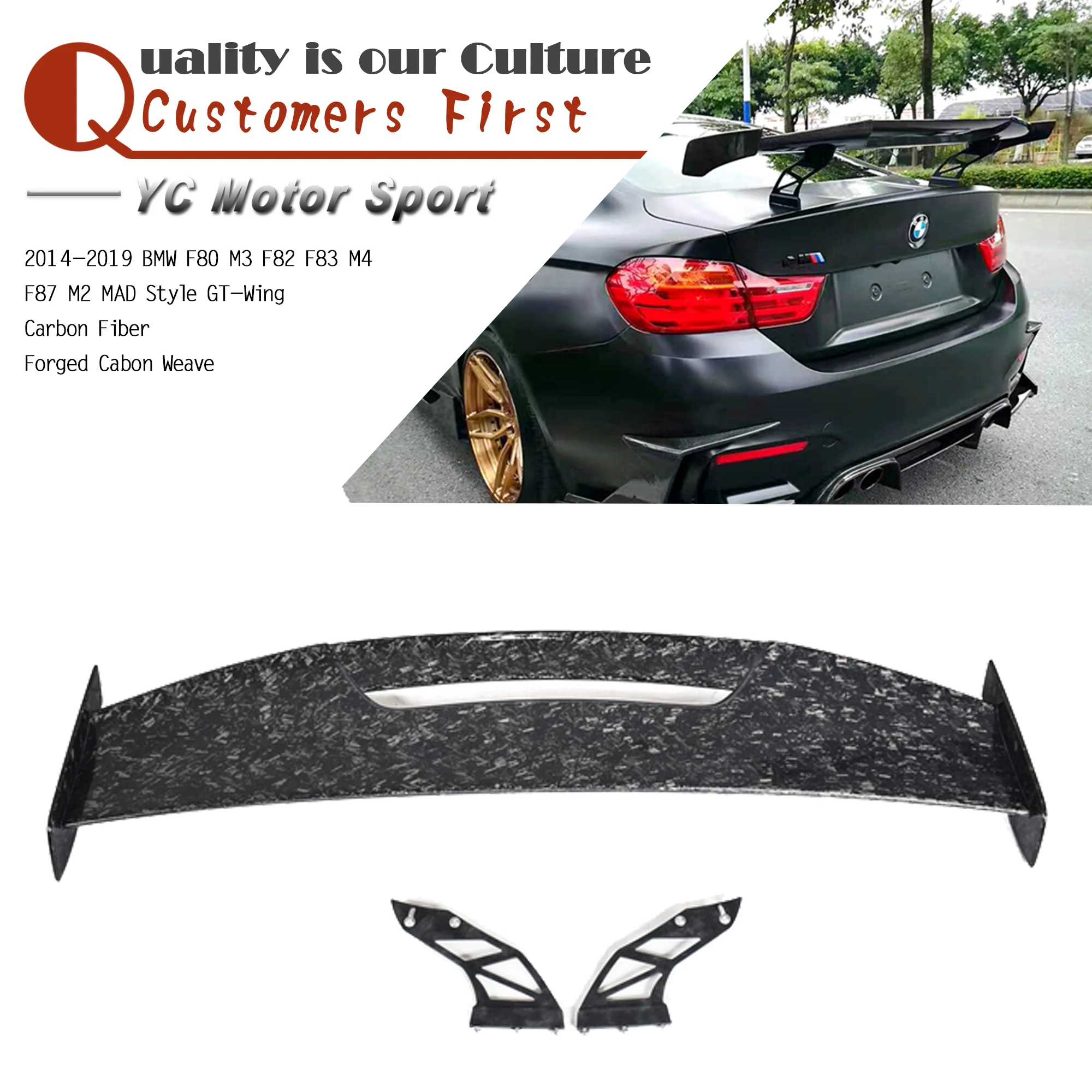 

Car Accessories Forged Cabon Weave Carbon Fiber GT-Wing Spoiler MAD Style Fit For 2014-2019 F80 M3 F82 F83 M4 F87 M2 GT-Wing