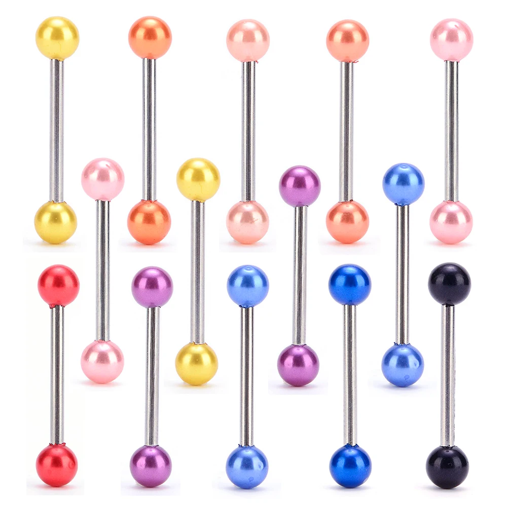 5 шт. цветным жемчугом Нержавеющая сталь мяч пирсинг штанга для языка кольцо