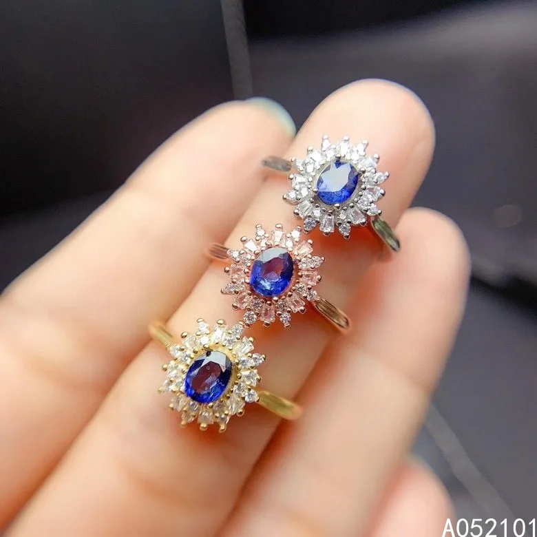 KJJEAXCMY fine jewelry S925 sterling silver inlaid natural sapphire girl trendy ring support test Chinese style hot selling