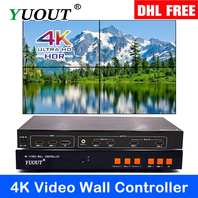 YUOUT 4K @ 60Hz HDMI 2x2 видео настенный контроллер DP/HDMI процессор 4TV показывает Сращивание