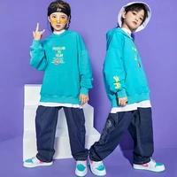 kid kpop hip hop clothing oversized hoodie sweatshirt top streetwear denim pants jeans for girl boy jazz dance costume clothes