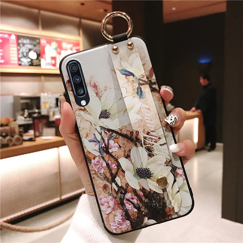 SK3-04WDYuLanBai SoCouple для Samsung Galaxy S8 S9 S10 плюс S10e Note 9 8 A70 A60 A40 A50 A30 A10 A750 цветок ТПУ чехол для телефона с ремешком держатель чехол - Цвет: SK3-04WDYuLanBai