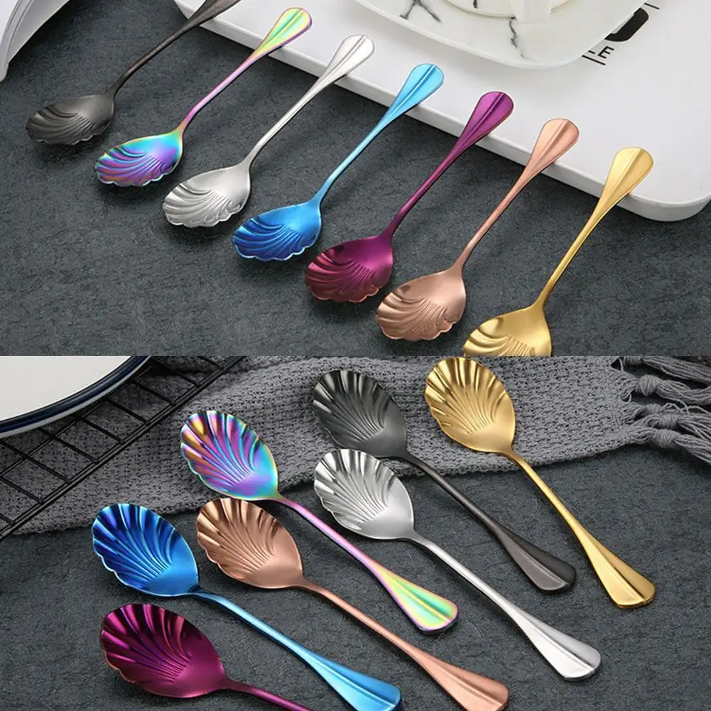 Креативная стальная ложка в форме ракушки чайные ложки кофейные аксессуары для