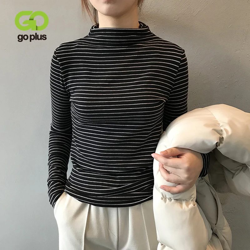 Женский вязаный джемпер GOPLUS черный пуловер с длинными рукавами и высоким