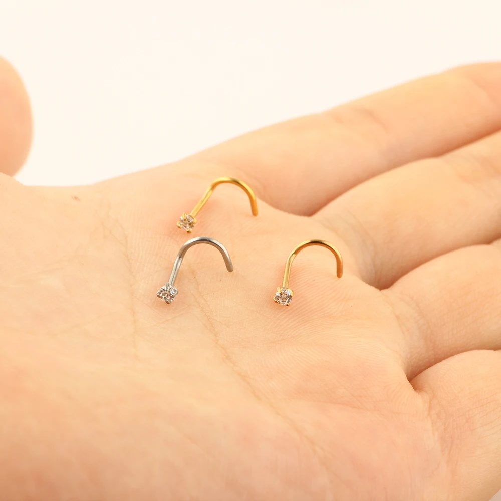 Серьги-гвоздики для пирсинга ноздрей из нержавеющей стали с фианитами 1-5 шт. |