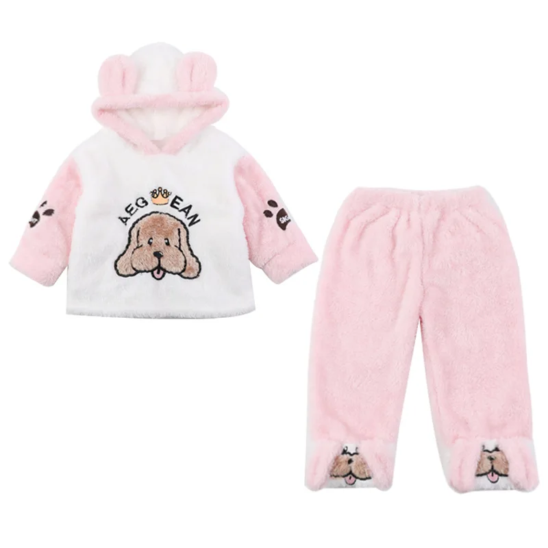 

Boys and Girls Cartoon Embroidery Hooded Pajamas 2020 New Korean Style Bellyband Homewear Suit Baby Two-Piece Suit Fashion