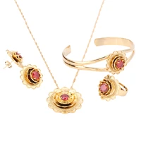 ethiopian gold flower zircon stone pendants necklace bangle earrings ring eritrea habesha women lady bride wedding jewelry sets