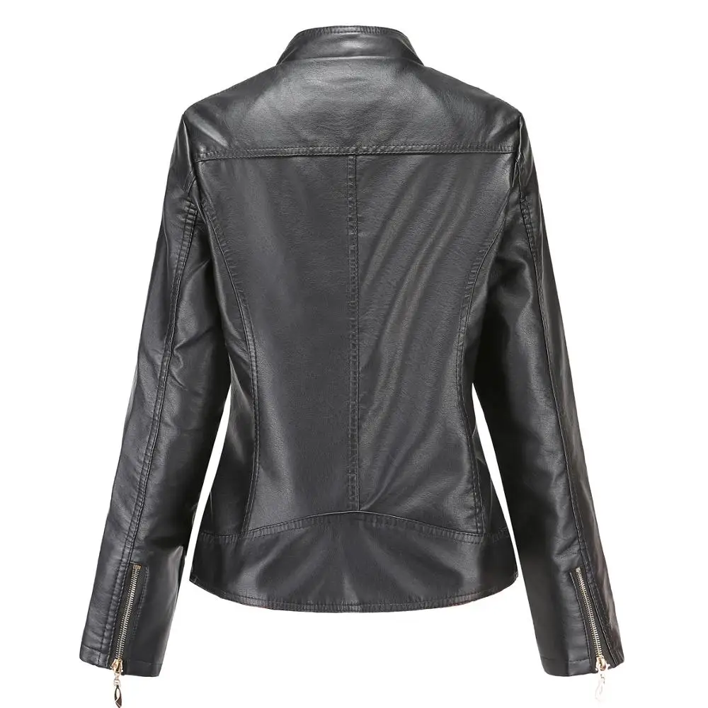 PU Leather Jacket for Women Coat Faux Leather Biker Jackets Black Oversize Ladies Leather Motorcycle Jacket Woman