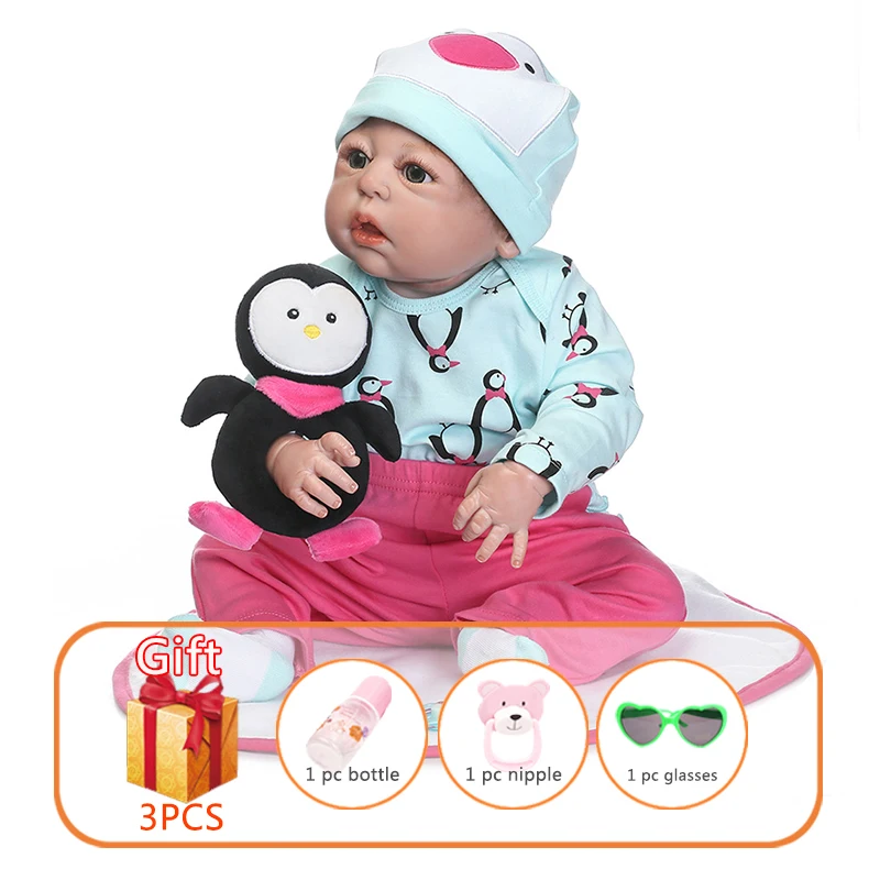 Кукла новорожденная NPK 55 см силиконовая для всего тела детей ясельного возраста