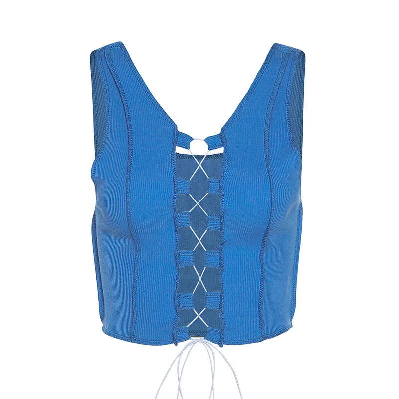 

sexy hollow out camisole women Ribbed knitting crop tops summer fashion club party wear tank tops bandage vest female tee