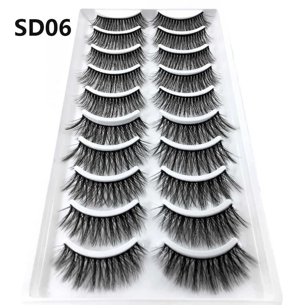 LADYLUNA 1/10Pair Handmade Mixed Wispy Fluffy Natural Thick Long 5D Mink Real Hair False Eyelashes Extension Beauty Makeup Kit