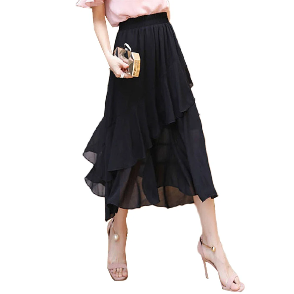 Модная женская черная эластичная юбка средней длины с высокой талией