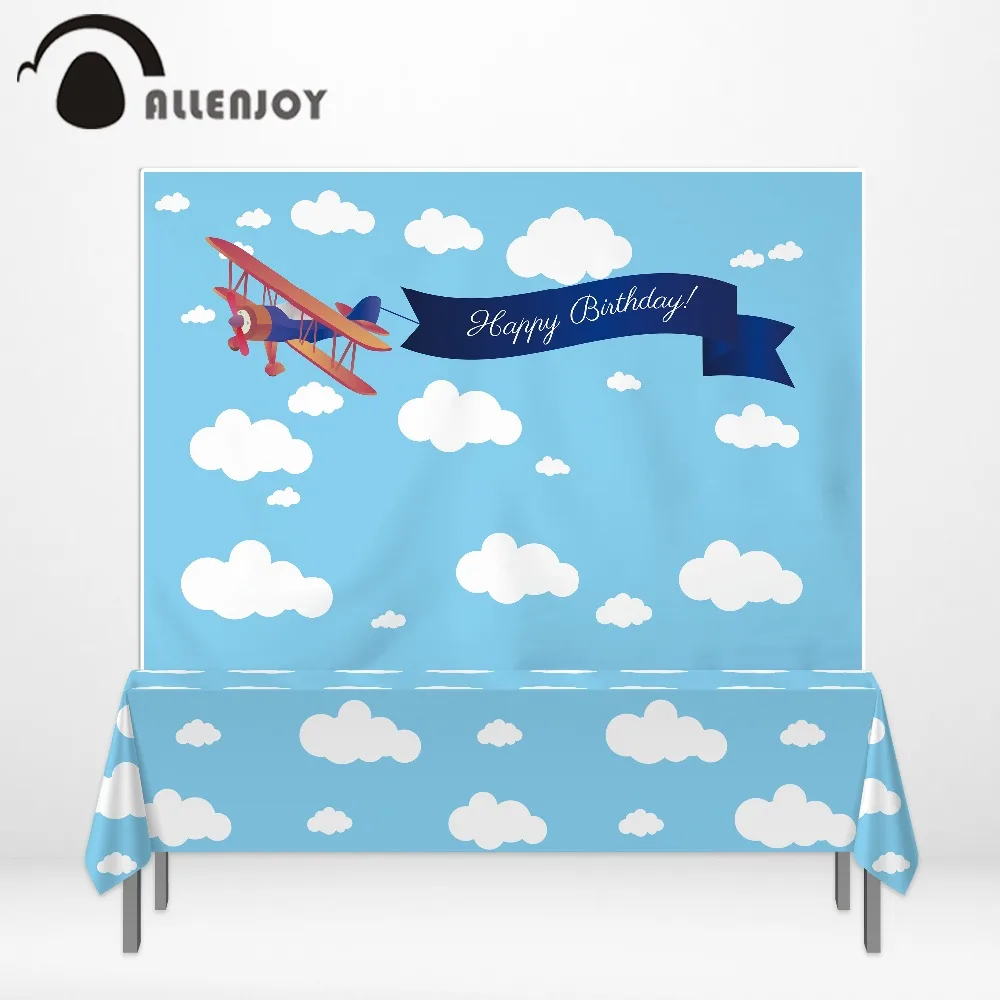 Фотофон allenjoy на день рождения голубое небо облака деревянный самолет Детские вечерние скатерти покрытие стола фоны для фотосессии