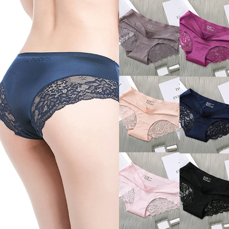 

Women Sexy Seamless Panties Ice Silk Women Underwears Cotton Comfortable Low Waist Underpants Female Intimates Plus Size
