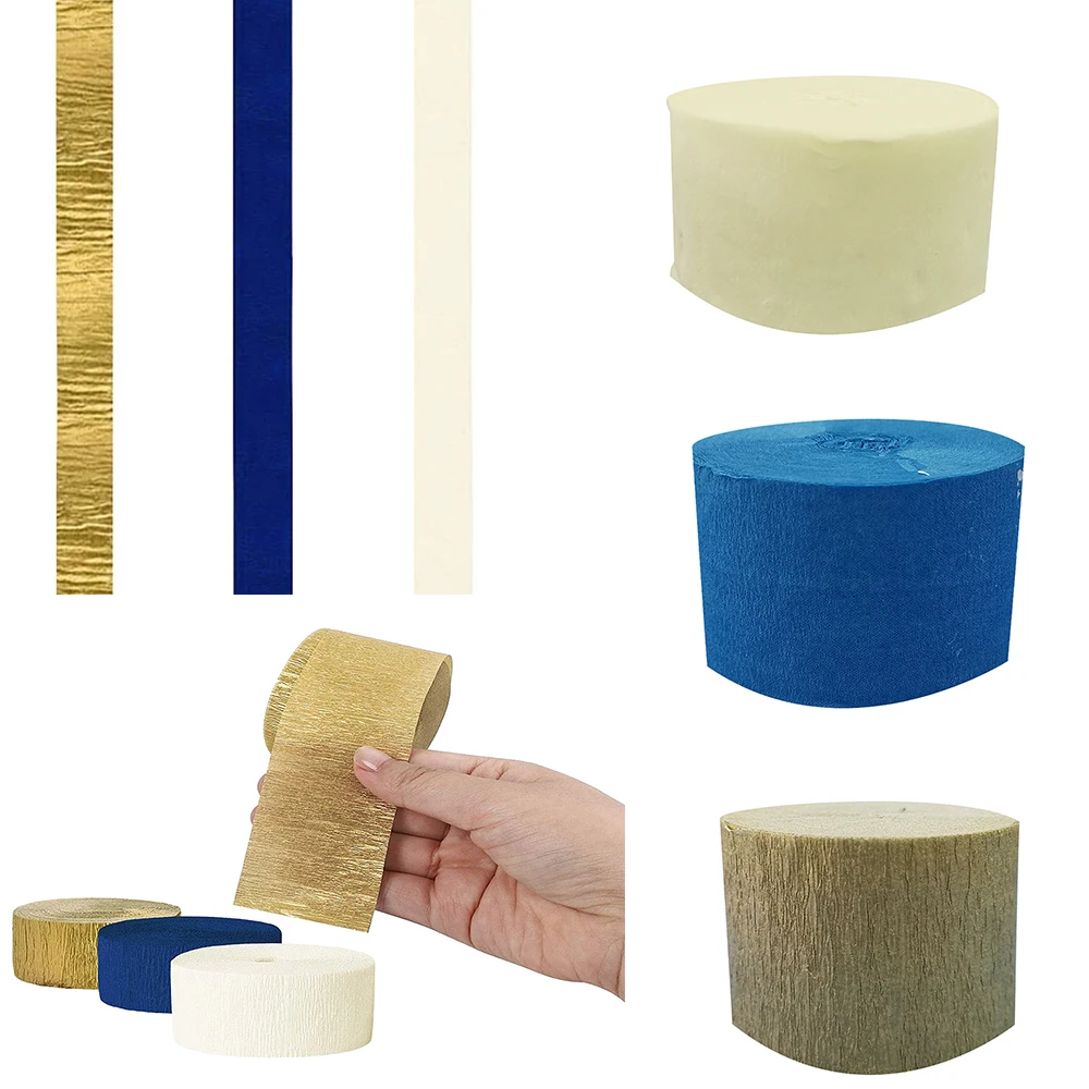 Темно синие золотой бежевый длинные узкие ленты из крепированной бумаги рулон