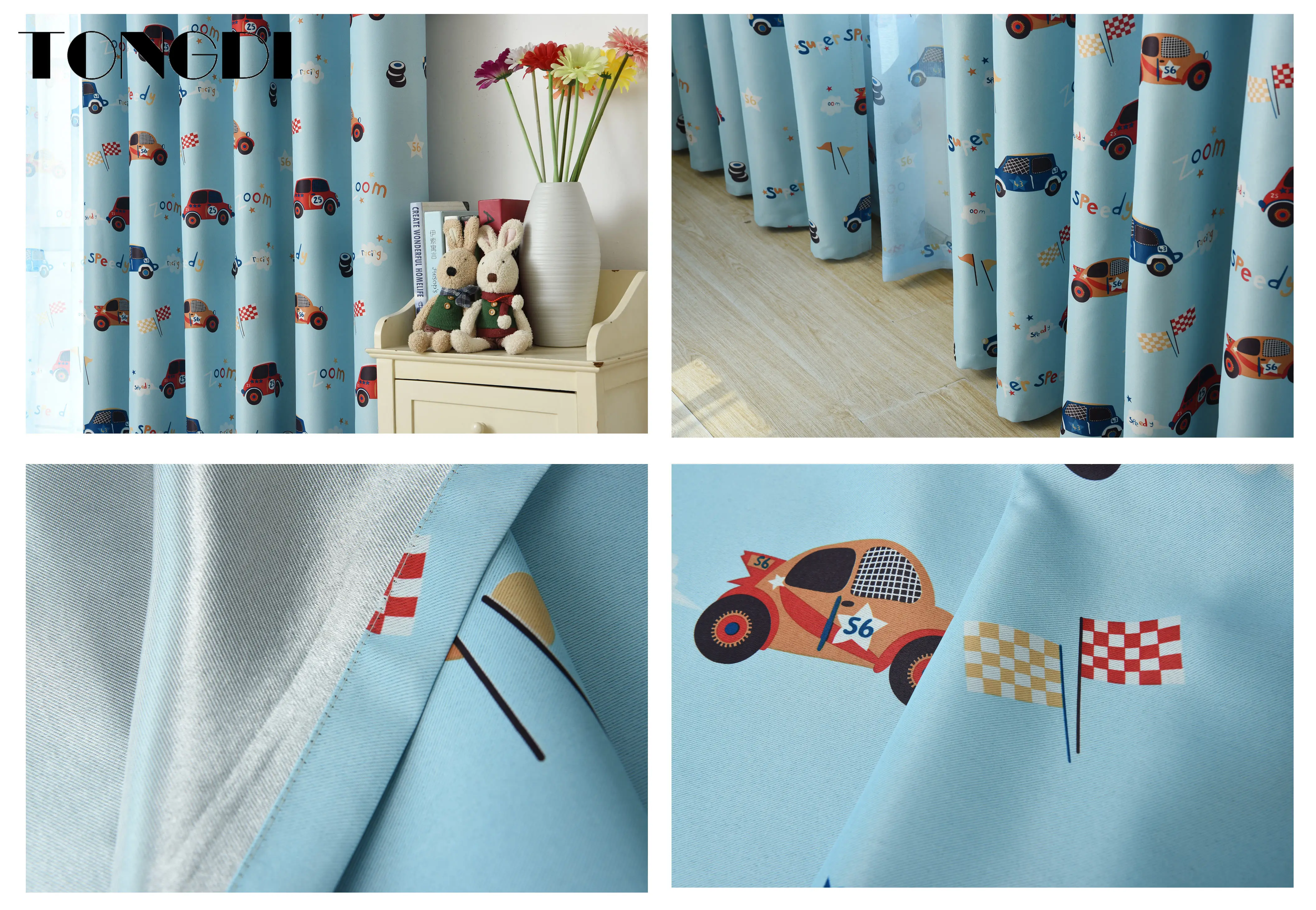 TONGDI Детские затемняющие занавески с мультяшным принтом автомобиля