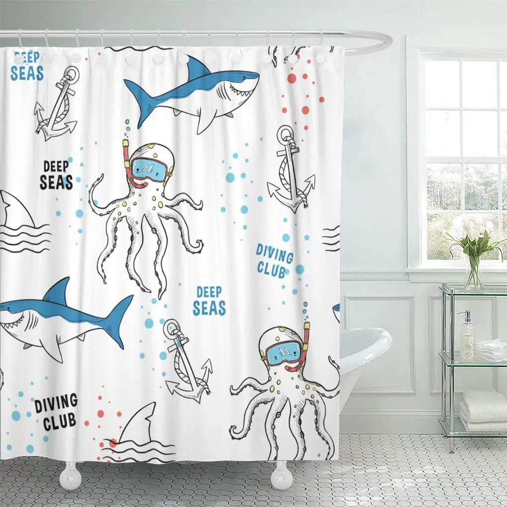 Ткань из полиэстера водонепроницаемая с рисунком милой акулы осьминога для