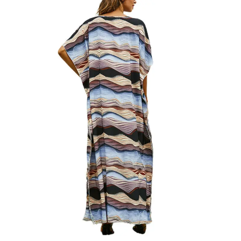 

Womens Floral Printed Short Sleeve Maxi Dress Holiday Baggy Long Sundress UK