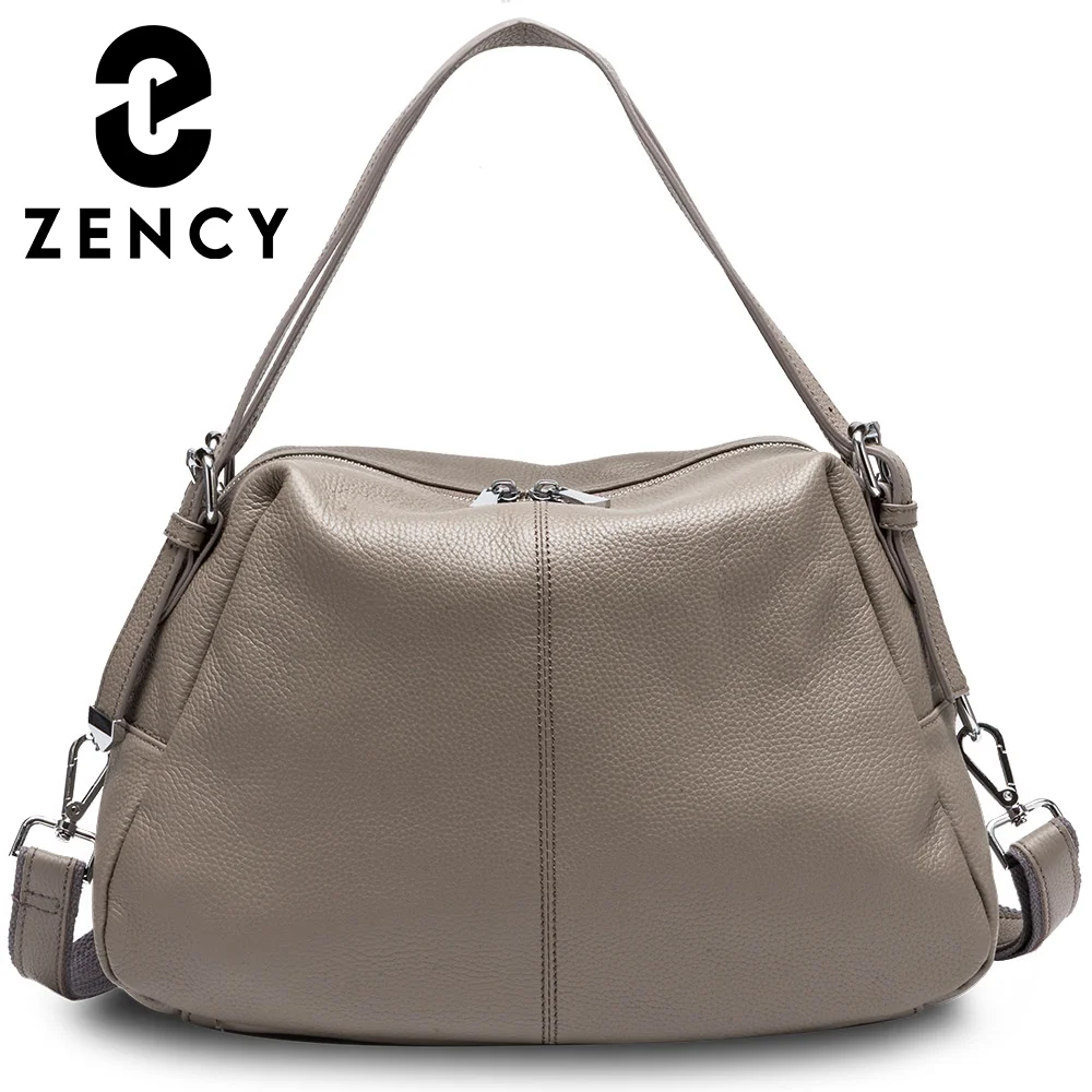 Zency Famous Brand Designer Fashion Women Tote Handbag 100% Genuine Leather Hobos Large Capacity Shoulder Crossbody Bags Black