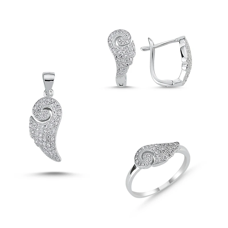 

Серебряный циркониевый камень Silverlina Комплект крыльев: кольцо, серьги, кулон