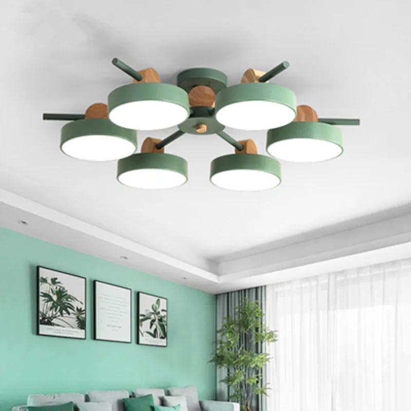 

Japanese Chandelier With Metal Lampshades For Living Room Ceiling Mounted Wooden Lustres 220V Bedroom Lighting Fixtures