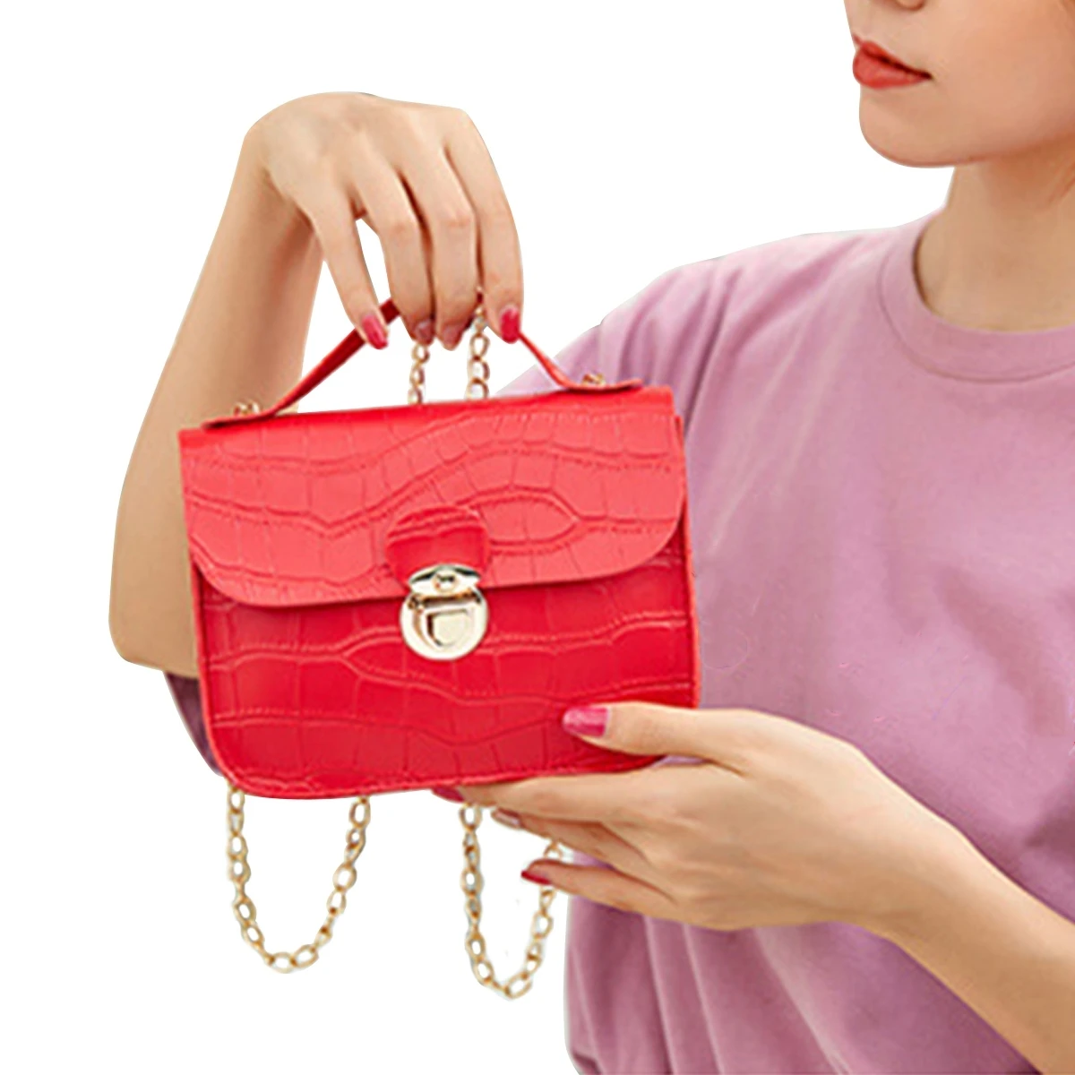 Женская маленькая сумка через плечо Классическая крокодиловая на легкая с